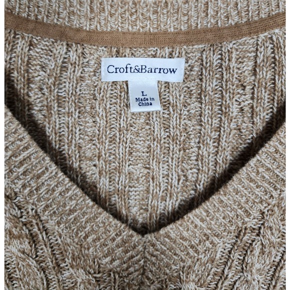 Croft & Barrow Women's Cable Knit V-Neck Sweater Size L Long Sleeve Beige Cotton - Picture 4 of 8